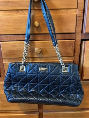 Kate Spade Black Quilted Shoulder Bag with Gold Chain Straps